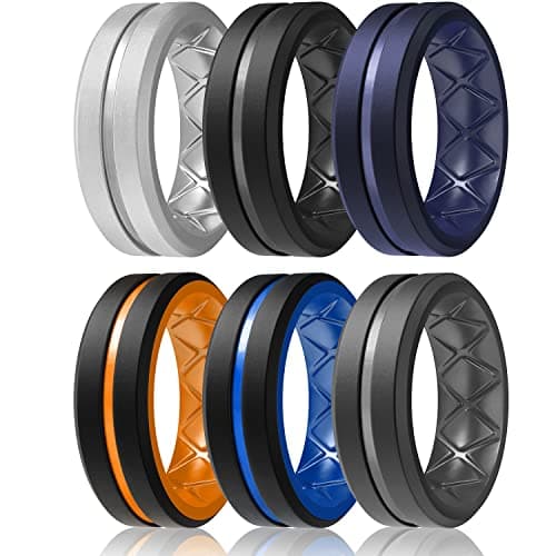 Egnaro Silicone Ring Men 1/4/6 Multipack Breathable Mens Silicone Rubber Bands Wedding Rings for Men Engagement Bands - 8mm Width 2mm Thickness…