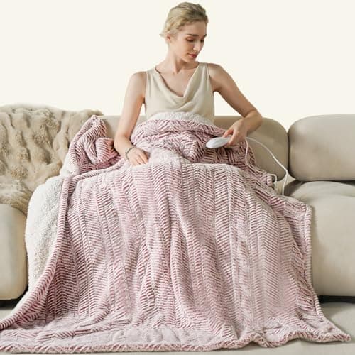 Templewet Heated Blanket Electric Blanket 50" x 60" - Cozy Soft Heated Throw with 5 Heating Levels & 3 Hours Auto Off,Machine Washable,ETL & FCC Certification,Over-Heat Protect(Frosty Pink)