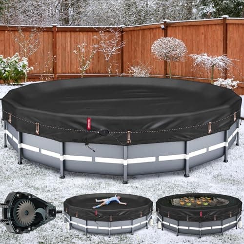 QH.HOME Winter Round Pool Cover for 18 Ft Bestway/Intex/Coleman Frame Above Ground Pool, [Excellent Windproof ] with Fast Tightening Patented Ratchet& Weight-Bearing Rings,Cold and UV Resistant