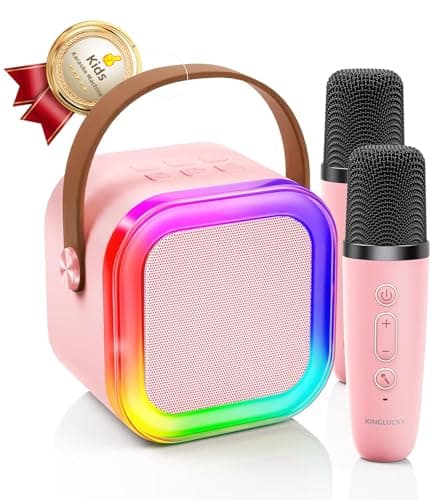 Kinglucky Mini Karaoke Machine for Kids, Top Birthday Gift Pick for Girls Ages 3, 4, 5, 6, 7, 8, 9, 10, 11, 12 Years Old, Kids' Personal Video Players Accessories with 2 Mics & Fun Voice Effects, Pink