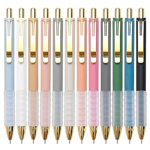 Linbsunne Ballpoint Pens Black Medium Point 1mm Pen with Super Soft Grip Ball Point Pen for Men Women Retractable Pens (gold-12 pcs)