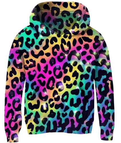 uideazone Leopard Hooded Sweatshirts for Girls Size 11t Novelty cheetah 3D Print Hoodies Coat Long Sleeve Hoody Pullover Top Clothes 10-12 Years