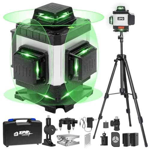 Laser Level, ZPD Laser Level with Tripod, 4 x 360 Self Leveling Laser Measuring Tool Green Lazer Level 16 Line Level Laser 360 Self Leveling for Construction, Home Renovation, Picture Hanging