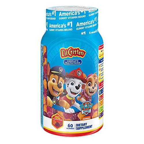 L’il Critters Paw Patrol Gummy Vites Daily Gummy Multivitamin for Kids, Vitamin C, D3 for Immune Support Cherry, Orange and Blueberry Flavors, 60 Gummies