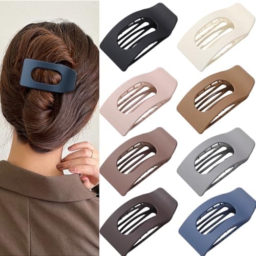 8 Pack Flat Hair Clips for Women – Large Matte Rectangle No-Slip Claw Clips, Strong Hold Square Hair Accessories for Thick & Thin Hair, Lay Flat Design for Work & Daily Styling
