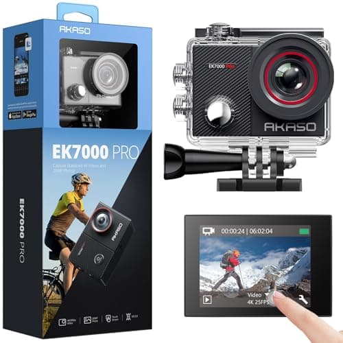 AKASO EK7000 Pro 4K30fps Action Camera with Touch Screen EIS 131ft Waterproof Camera Remote Control 5X Zoom Underwater Camera with Helmet Accessories Kit (Standalone)