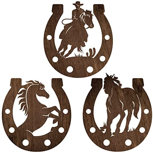 3 Pcs Western Wall Decor Horseshoe Wood Wall Art Decor Cowboy Party Decorations Rustic Horse Shoes Decoration Hanging Western Country Cowboy Decorations for Home Bedroom Bathroom