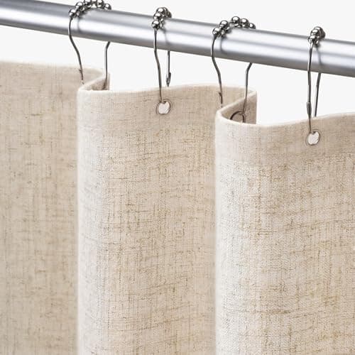 Awellife Linen Shower Curtain Beige Boho Farmhouse Shower Curtains for Bathroom Natural Cloth Cotton Fabric Liner Cream 72 x 72 Inch Modern