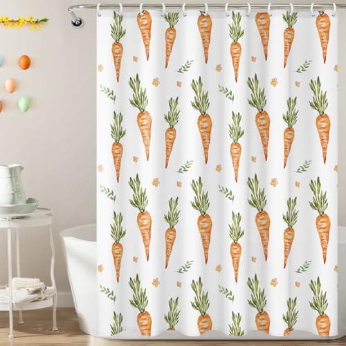 MelonBoat Easter Shower Curtain Set: Watercolor Carrot Easter Bathroom Shower Curtain with Hooks, Cute Carrots Waterproof Fabric Bath Shower Curtain for Winter Bathroom Decorations Home Indoor Decor