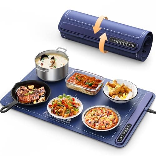 Food Warming Mat - Fast Heating Silicone Electric Warming Tray with 4 Level Temperature, Raised Feet Protects Table, Roll Up Buffet Hot Plates Heat Pad, Portable Food Warmer for Parties Home Travel