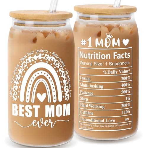 Valentines Day Gifts for Her Mom: Funny Birthday Mom Gifts from Daughter Son, 16OZ Can Glass Cups with Lids and Straws, Anniversary Christmas Mothers Day Valentines Day Presents for Women Mama Wife