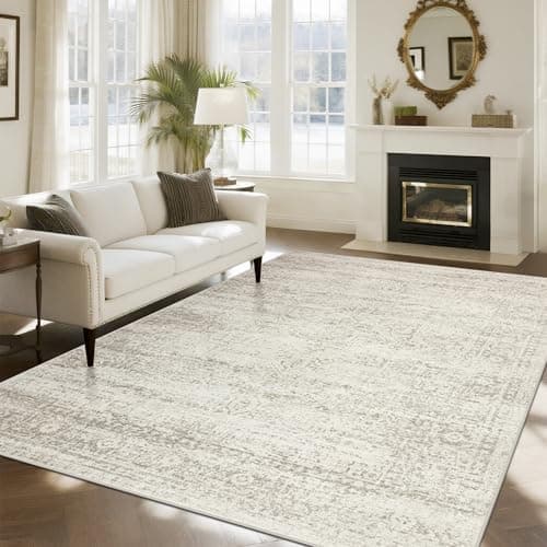 Srugn Washable Rugs 8x10 Area Rugs for Living Room,Ultra Soft Faux Wool Retro Rugs for Bedroom,Dining Room,Non Slip&Non-Shedding Low Pile Vintage Print Rug Indoor Large Carpets for Home Office Decor