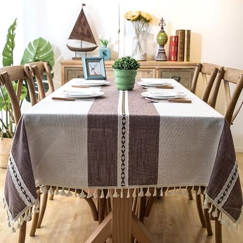 Homxi Table Cloth Rectangle Table Inside 47 W x 62 L,Table Cloth Cover for Parties Dark Purple Splicing with Tassels Polyester Tableclothes