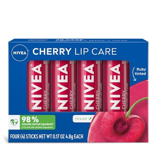 NIVEA Cherry Lip Care - Tinted Lip Balm for Beautiful, Soft Lips - Pack of 4