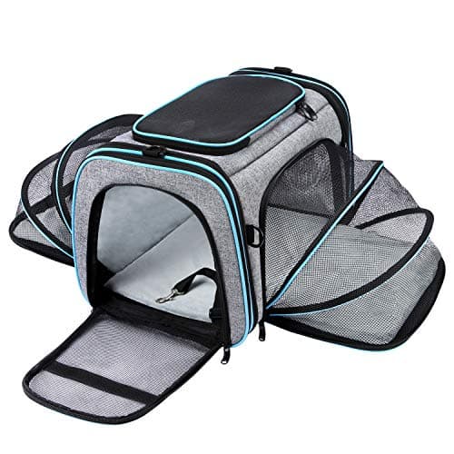 Airline Approved Pet Carrier, Large Soft Sided Pet Travel TSA Carrier 4 Sides Expandable Cat Collapsible Carriers with Removable Fleece Pad and Pockets for Cats Dogs and Small Animals