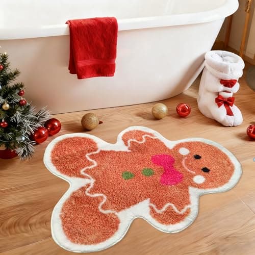 Zrmqh Christmas Bathroom Rugs Cute Gingerbread Bath Mats for Bathroom Xmas Door Mat with Non-Slip Rubber Absorbent Christmas Decor for Bedroom Kitchen Floor