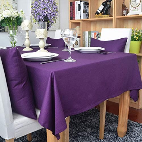 Daesar Rectangular Tableclothes 98x55 inch Table Cover Kitchen Pure Color Simple Rectangle Tablecloth Cotton Purple