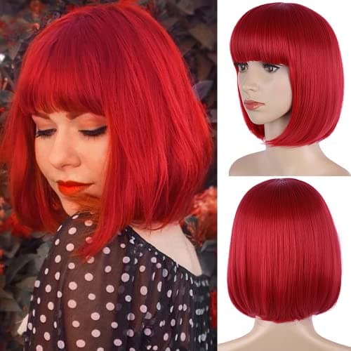 Best Red Wigs for Halloween #1 from MOSINA MOSINA Red Bob Wig - Short Red Straight Bob Wigs with Bangs for Women, Colorful Short Hair Wig, Cute Synthetic Wigs for Cosplay, Daily, Halloween