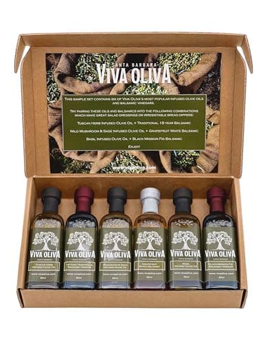 Viva Oliva Six 60ml (2oz) Variety Gift Set - Premium Flavored Extra Virgin Olive Oils (Tuscan Herb, Basil, Mushroom & Sage) and All Natural Balsamic Vinegars (18 Year Traditional, Grapefruit, Black Mission Fig)