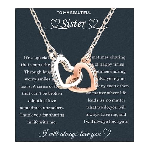 Sister Gifts From Sister Necklaces For 2 Big Sister Little Sister Birthday Gifts 925 Sterling Silver Christmas Gifts With Message Card &Gift Box (686-Double Heart01)