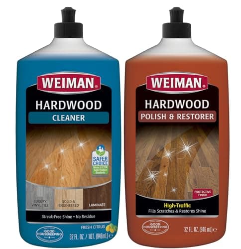 Weiman Hardwood Floor Cleaner and Polish Restorer Combo - 2 Pack - High-Traffic Hardwood Floor, Natural Shine, Removes Scratches, Leaves Protective Layer