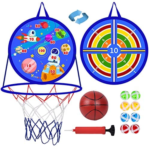 Dart Board for Kids, Basketball Hoop for Kids Toddlers, Sports & Outdoor Play Toys, Kids Toys, Boy Toys, Birthday Gift Toy for 3 4 5 6 7 8 9 10 11 12 Year Old Boys Girls, Easter Gifts Party Favors