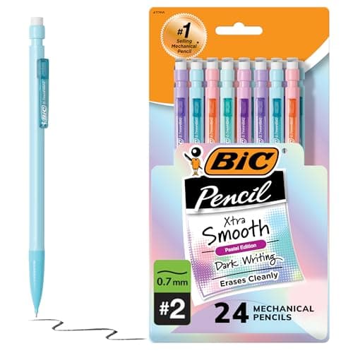 BIC Xtra-Smooth Pastel Mechanical Pencils with Erasers, Medium Point (0.7mm), 24-Count Pack, Bulk Mechanical Pencils for School or Office Supplies