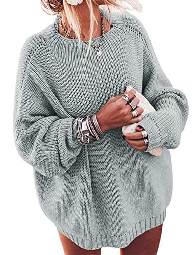 Ugerlov Women's Oversized Sweaters Batwing Sleeve Mock Neck Jumper Tops Chunky Knit Pullover Sweater (Gray, S/M)