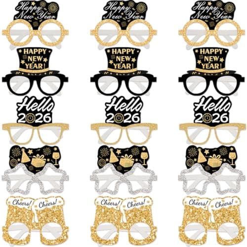 Fancy Land 15 Pcs Happy New Year Eyeglasses for New Years Eve Party Supplies 2026 Party Favors Photo Booth Props