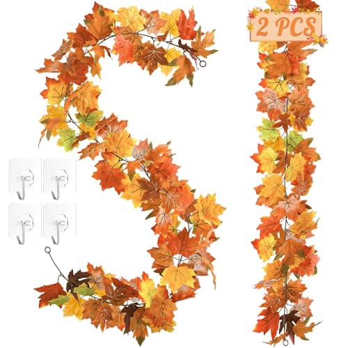 11.8FT Fall Decor, 2 Pack Fall Garland for Mantle, Fall Decorations for Home, Fall Leaves Garland, Thanksgiving Garland for Thanksgiving Decorations Indoor, Autumn Garland for Autumn Decor Outdoor