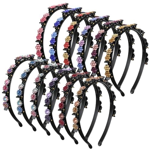 Suncalla 12 Pcs Flower Crystal Butterfly Headband with Clips Braid Hair Clips Headband for Women Hairpin Double Layer Twist Plait Hollow Woven Duckbill Hair Accessories