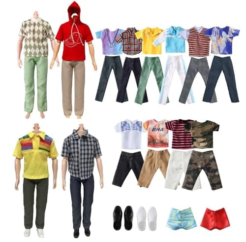 Babeilei 16 Pieces Male Dolls Barbie Ken Doll Clothes and Accories for 11.5 Inch Boy Doll Outfit Including 6 Tops,6 Pants, 2 Beach Shorts,2 Pairs of Shoes