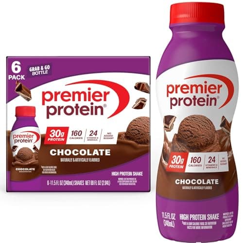 Premier Protein Shake, Chocolate, 30g Protein, No Added Sugar, 24 Vitamins & Minerals to Support Immune Health, 11.5 fl oz, 6 Pack (Packaging May Vary)