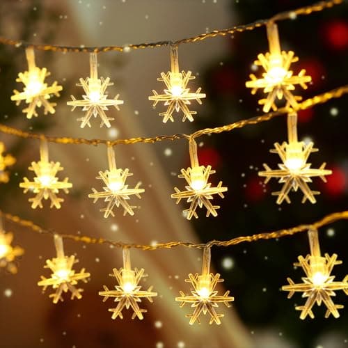 Christmas Snowflake String Lights, Battery Operated Christmas Lights 20FT 40LED, Waterproof Hanging Fairy Snowflake Lights for Indoor Outdoor Décor Holiday Party Wall Tree Yard Bedroom (Warm White)