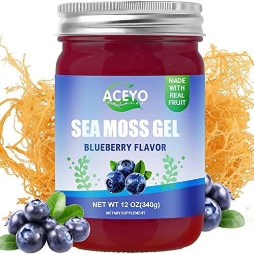 (12 OZ) Irish Sea Moss Gel Organic Raw Vegan Blueberry Flavor 102 Vitamins and Minerals Wild Harvested Non-GMO Immune Defense Booster Thyroid Digestive Support