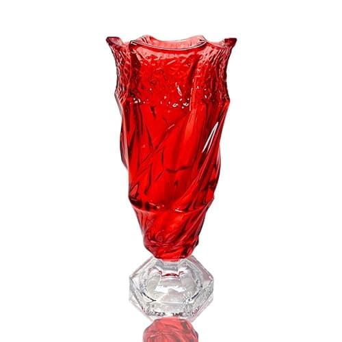 Eastern Rock Glass Flower vase 2.4lb 9.5inch,Bohemian Style, for Centerpieces,Wedding,Home Decor Glass Vase (Red)