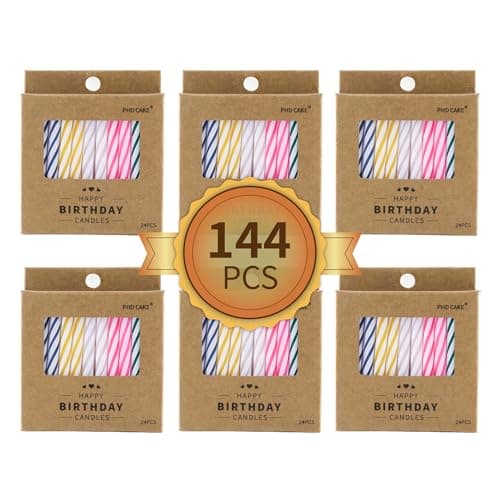 PHD CAKE 144-Count Multicolored Spiral Birthday Candle, Birthday Candles for Cake, Cupcake Candles, Party Celebration