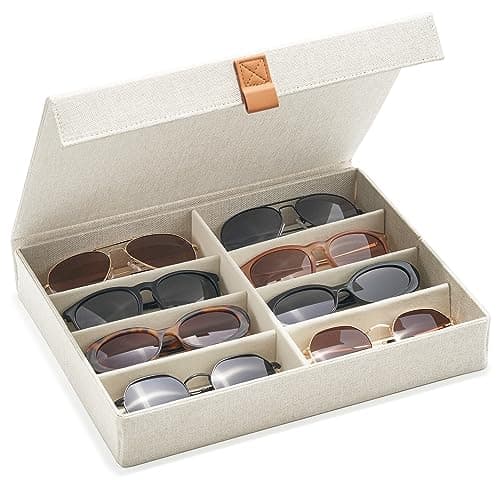 ZICOTO Beautiful Sunglass Storage Organizer For 8 Pairs - A Stylish Linen Case Protects and Displays All Your Glasses - The Perfect Storage Organizer To Hold Multiple Glasses Safe and Dust Free