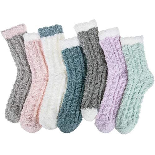 Womens Winter Fuzzy Socks Cozy Fluffy Socks Warm Fuzzy Christmas Socks for Women Gifts, A-Twists 01(7 Pairs)