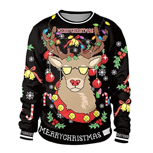 GRAJTCIN Men's Trendy Xmas Pullover Sweater - Ugly Christmas Sweater for Men & Women - Crewneck Sweatshirt - Long Sleeve - Funny & Cute - Elk 2XL