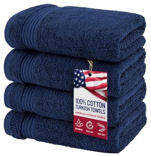 American Veteran Towel, Hand Towels for Bathroom Set of 4, 100% Cotton Turkish Hand Towel Sets, Soft Hand Face Towels, Navy Blue Hand Towels