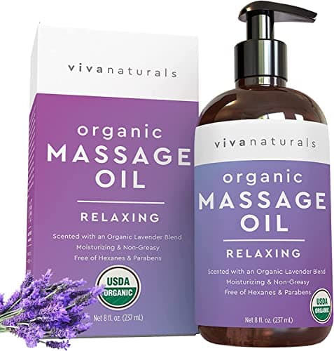 Viva Naturals Organic Massage Oil (8 fl. oz.) - Lavender Scented Relaxing Body Massage Oil for Massage Therapy - Perfect for Home Use & Professional Massages - Non-Greasy and Non-Sticky Formula