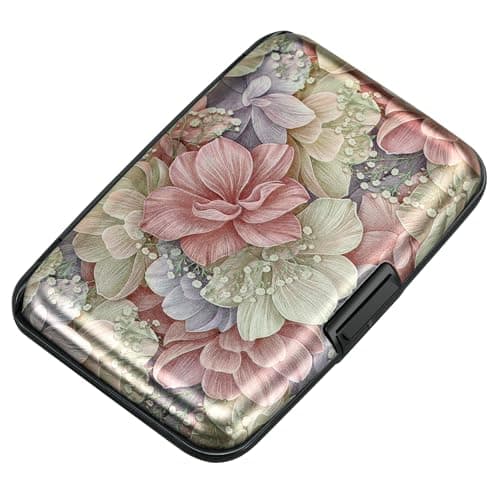 ELFISH Mini RFID Aluminum Wallet Credit Cards Holder Business Card Case Metal ID Case for Men Women（Happy Flower
