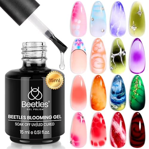 Beetles Blooming Gel 15ml Clear Uv Led Blossom New Year Nails Gel Polish for Spreading Effect Marble Natural Stone Watercolor Floral Print Soak off Diy Nail Art Design Manicure Gift for Women