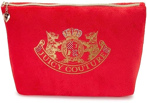 Juicy Couture Women's Cosmetics Bag - Travel Makeup and Toiletries Top Zip Wedge Pouch, Size One Size, Red