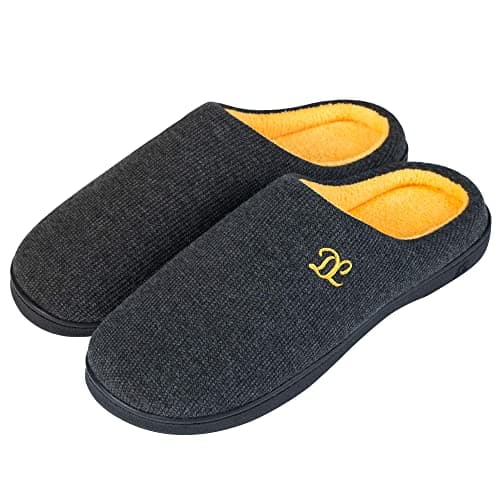 DL Mens Memory Foam Slippers Slip on, Comfy House Slippers For Mens Indoor Outdoor, Cozy Men's Bedroom Slippers Warm Soft Flannel Lining Closed Toe Man Slippers Size 9-10 Gray