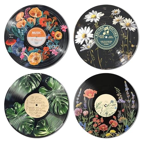 HK Studio Hippie Decor, Posters for Room Aesthetic - Botanical Wall Art, Record Decor, 4pcs 12"