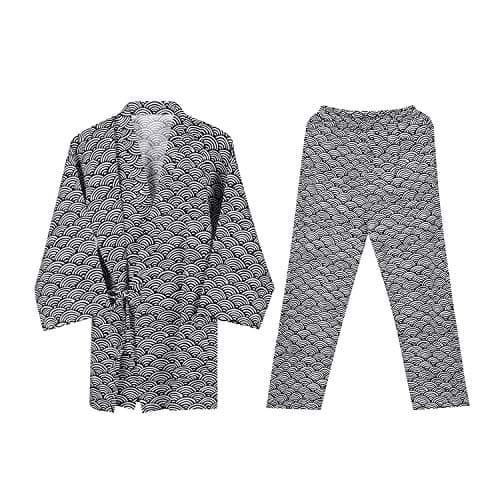 ITODA Japanese Style Robes Kimono Pajamas Suit Women Men Dressing Gown Set with Pocket