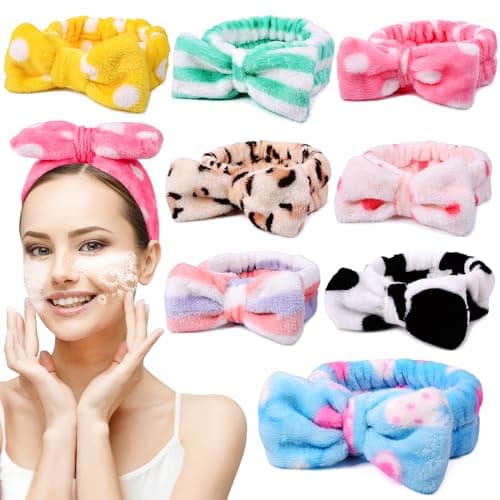 UMIKU 8 Pack Spa Headband for Women, Facial Makeup Headband Soft Coral Fleece Cosmetic Headband for Women Girls Bow Hair Band Head Wraps for Washing Face Mask Spa Shower Gifts