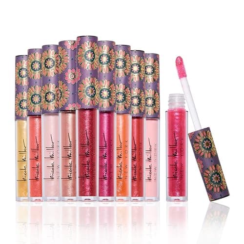 Nicole Miller Lip Gloss Collection Shimmery Glosses for Women and Girls Long Lasting Color Set with Rich Varied Colors, Pink Shimmer, 10 Count (Pack of 1)